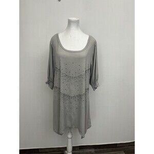 Lady Noiz Women’s Top Tunic Beaded Blouse Gray Size 1XL 3/4 Sleeve Shark Bite